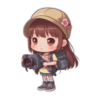 Cute Girl Photograper Sticker PNG Image Transparent Background Ai Generative