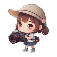 Cute Girl Photograper Sticker PNG Image Transparent Background Ai Generative