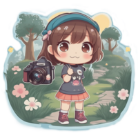 Cute Girl Photograper Sticker PNG Image Transparent Background Ai Generative