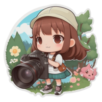 Cute Girl Photograper Sticker PNG Image Transparent Background Ai Generative