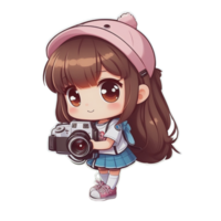 Cute Girl Photograper Sticker PNG Image Transparent Background Ai Generative