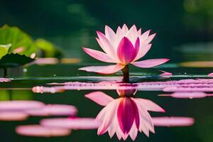 un rosado loto flor es flotante en el agua. generado por ai foto