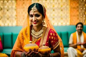 a beautiful bride in traditional indian attire. AI-Generated photo