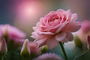 pink roses are blooming in the garden. AI-Generated photo