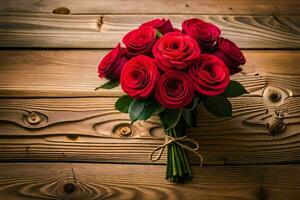 red roses on a wooden background. AI-Generated photo