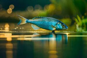 un azul pescado es flotante en el agua. generado por ai foto