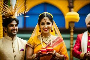 un hermosa indio boda. generado por ai foto
