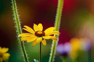 a yellow flower is standing in front of a green background. AI-Generated photo