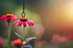 a red flower is hanging from a chain. AI-Generated photo