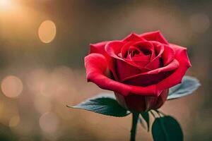a red rose is shown in front of a blurry background. AI-Generated photo