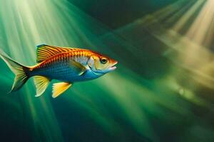 un pescado nadando en el agua con luz de sol. generado por ai foto