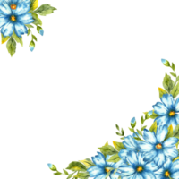 acquerello angolo telaio di blu lino fiori con mini cuffie. colori indaco, cobalto, cielo blu e classico blu. grande modello per cucina, casa arredamento, Stazionario, nozze inviti e Abiti. png
