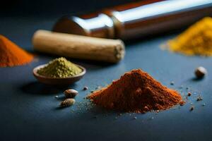 spices and spices on a black background. AI-Generated photo