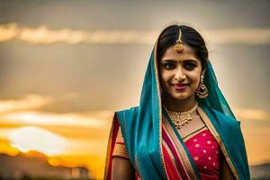 un hermosa indio mujer en tradicional atuendo. generado por ai foto