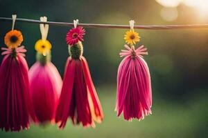 flowers hanging from a wire. AI-Generated photo