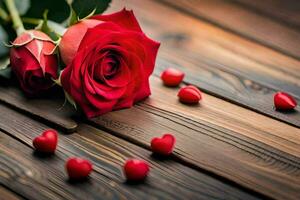 the best free wallpaper of red roses on a wooden background. AI-Generated photo