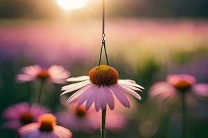 a flower hanging from a vine in a field. AI-Generated photo