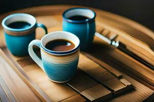 two cups of coffee on a tray. AI-Generated photo