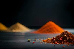 a pile of spices and spices on a table. AI-Generated photo