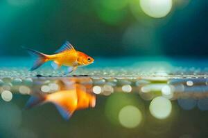 un pequeño pescado es en pie en el agua. generado por ai foto