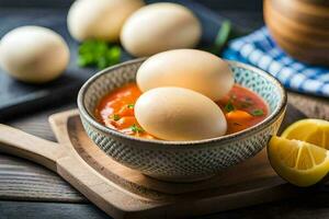 eggs in a bowl with carrots and lemon. AI-Generated photo