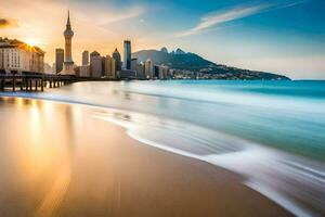 the city skyline of hong kong is seen in the background. AI-Generated photo