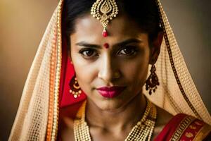 a beautiful indian woman wearing a traditional sari. AI-Generated photo