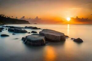 el Dom conjuntos terminado el Oceano y rocas generado por ai foto