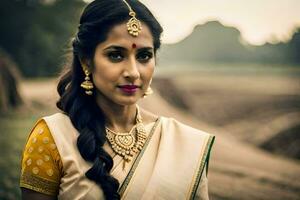 a beautiful indian woman in a traditional sari. AI-Generated photo