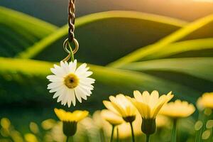 a daisy hanging from a chain in a field. AI-Generated photo