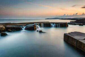 a long exposure photograph of a waterfall in the ocean. AI-Generated photo