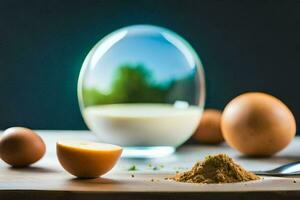 eggs and spices in a glass bowl. AI-Generated photo