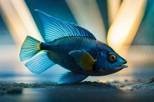 a blue fish with yellow and blue fins. AI-Generated photo