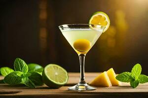 a cocktail with lime, mint and pineapples. AI-Generated photo