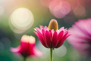 pink flowers in the sun with bokeh. AI-Generated photo