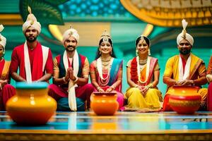 a group of people in traditional indian attire. AI-Generated photo