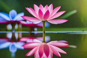 pink lotus flower in the water with a bee. AI-Generated photo