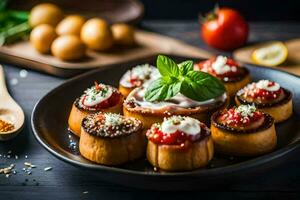 small stuffed breadsticks with tomatoes and basil. AI-Generated photo