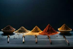 spices in bowls on a dark background. AI-Generated photo