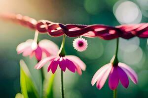 pink flowers hanging from a wire. AI-Generated photo