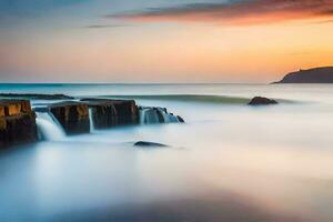 a long exposure photograph of a waterfall in the ocean. AI-Generated photo