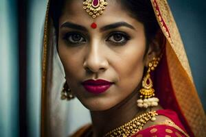 a beautiful indian woman wearing traditional jewelry. AI-Generated photo