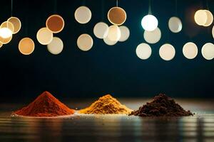 three different types of spices are shown in front of a light. AI-Generated photo