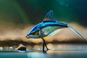 un pescado con azul y blanco rayas en sus cuerpo. generado por ai foto