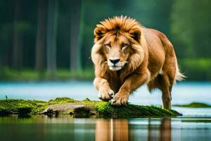 lion walking on the water. AI-Generated photo