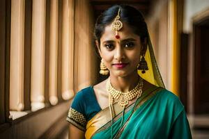 a beautiful indian woman in a sari. AI-Generated photo