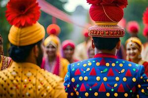 indio Boda ceremonia en jaipur. generado por ai foto