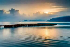 un muelle en el Oceano con el Dom ajuste. generado por ai foto