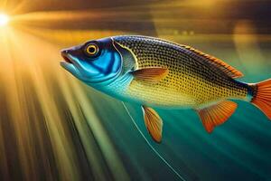 fish in the water with sunlight shining on it. AI-Generated photo