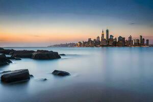 the city skyline at sunset in hong kong. AI-Generated photo